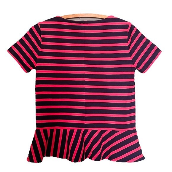 J. Crew Peplum Top Striped Short Sleeve Red & Blue Shirt Size XS Nautical Preppy - Picture 2 of 8